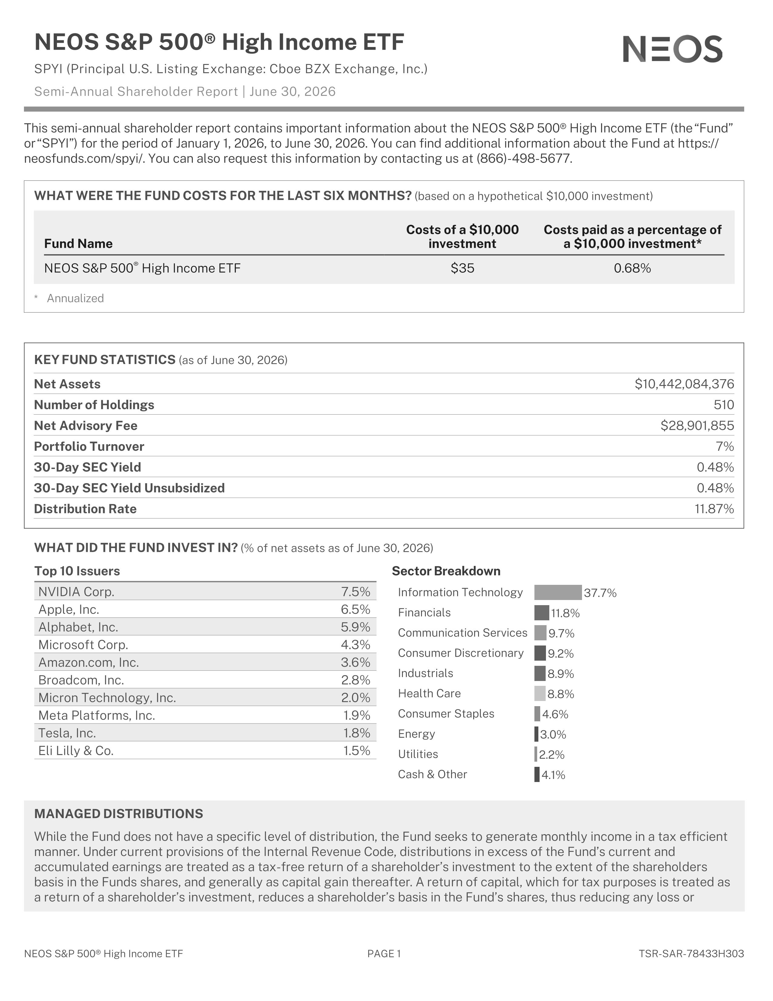 Link to view PDF document for Semi-Annual Report for NEOS S&P 500 High Income ETF